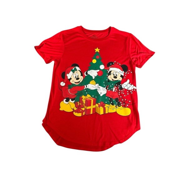 Disney Mickey & Minnie Mouse Red Christmas Tee Youth Girls L (11/13) Holiday - Picture 1 of 7